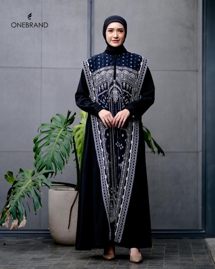 ONEBRAND - Dress Vest YUMNA Black gamis dress wanita premium motif elegant berbagai ukuran M-XXXL