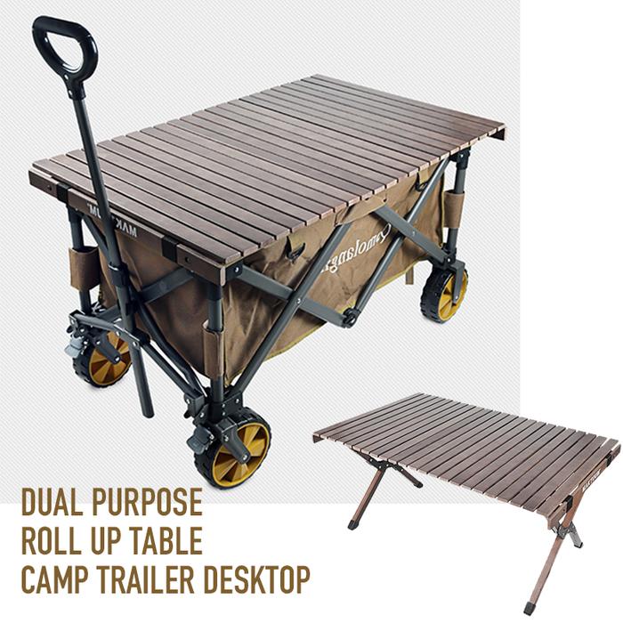 Outdoors Camping Wooden Folding Roll Up Table Top Picnic Fishing Desk