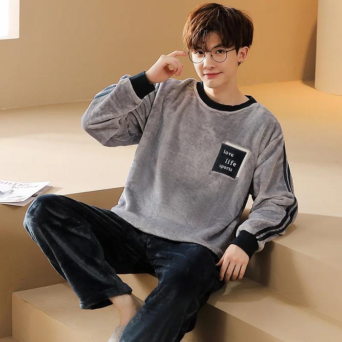 Winter Autumn Big 5XL Flannel Men Sleepwear Cartoon Pajamas Set Casual Pjs Male Loungewear Warm Thic