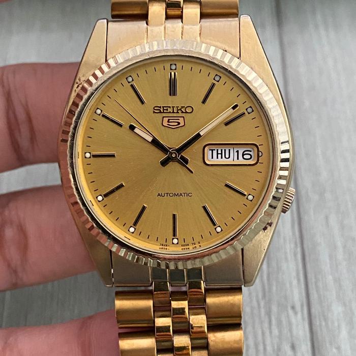 Seiko 5 SNXJ94 7S26 - 3110 Automatic Full Gold Day Date Watch