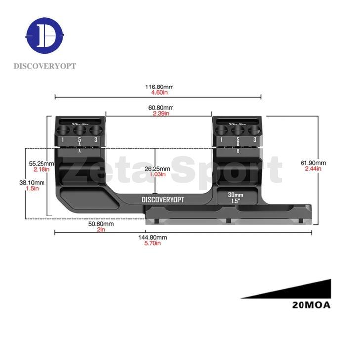 STOK TERBATAS !!!! CANTILEVER 3 SCREW MOUNTING ONE PIECE DISCOVERY OD 30 MM 20 MOA ORIGINAL 100% | T