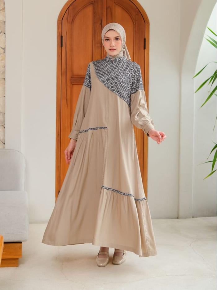 Korina Dress Terbaru Bahan Katun Gamis Motif Printing Dewasa Muslim Wanita Cantik Formal