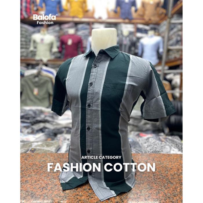 Balofa Kemeja Pria Fashion Stripes Salur Balok Lengan Pendek