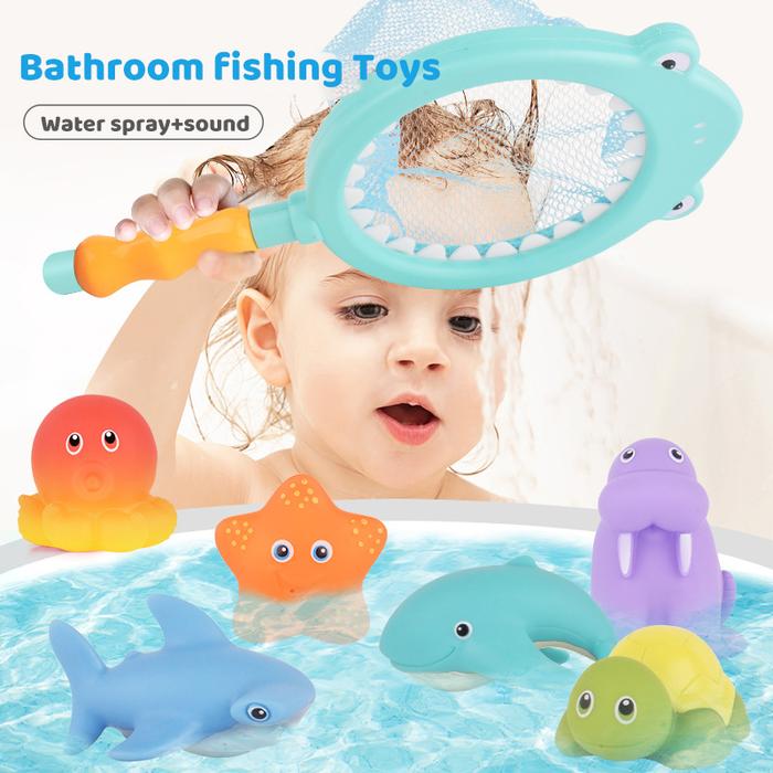 Baby Water Entertainment Bath Toy Fishing Set Can Spray Sound Marine