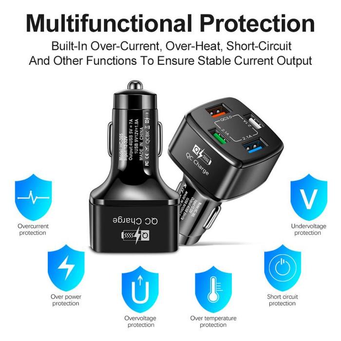 4 Ports USB Car Charge 20W Type C Fast Charging Car Cigar Lighter