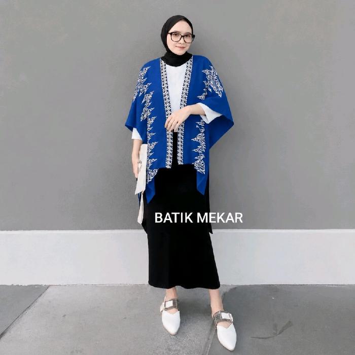 Cardigan Batik Wanita Model Kimono Outer Rayon Panjang - Kardigan, Muslim Outer Vintage Flower Waffl