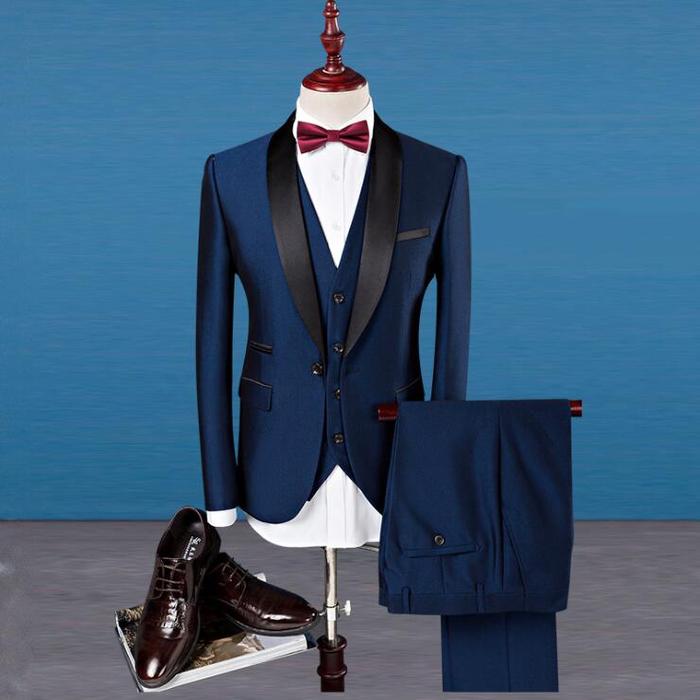 Pengantin pria Pakaian Suits 2 Warna Merah Biru 3pcs/set Men Jas