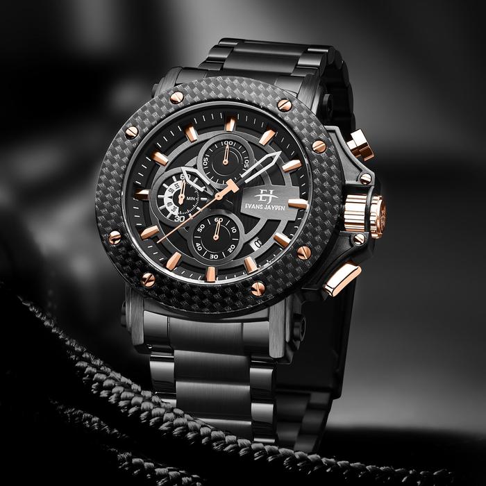 Evans Jayden Jam Tangan Pria EJ 9842 Rantai Stainless Steel Chronograph Kaca Sapphire Watches Waterp