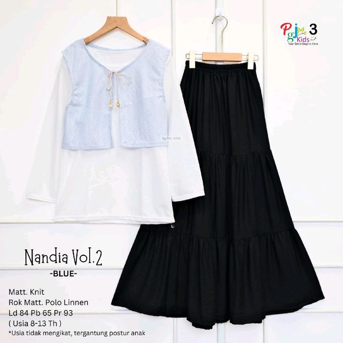 Nandia Set Rok Teen Kids Remaja Setelan Anak Usia 8-13 Tahun Motif Polos Keren Bahan Atasan Knit Rok