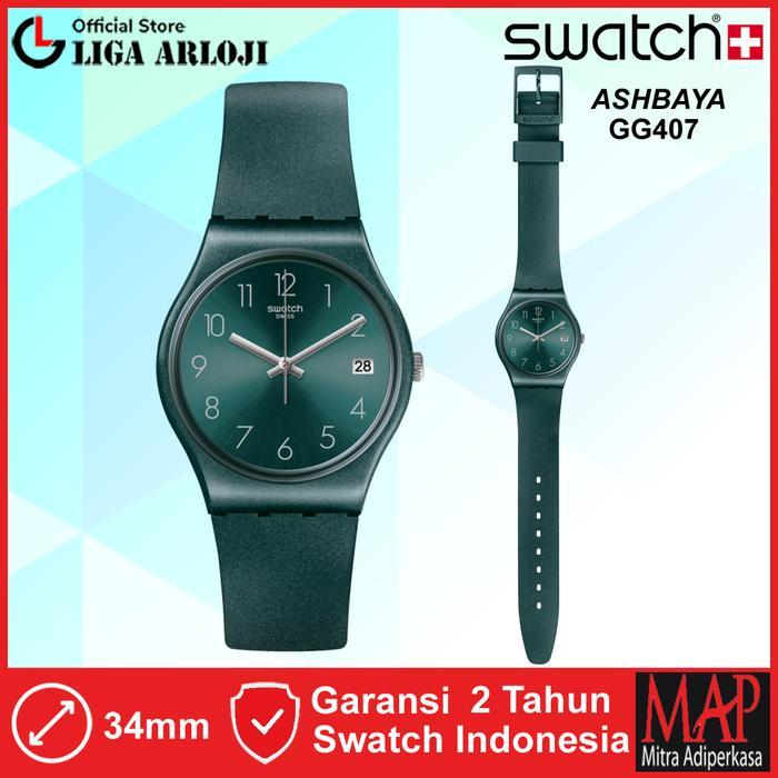 Swatch Gg407 Jam Tangan Wanita Analog Rubber Hijau Swiss Made Ashbaya