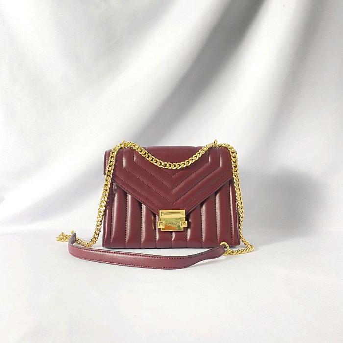 tas wanita mk whitney medium flap chain shoulder oxblood vj