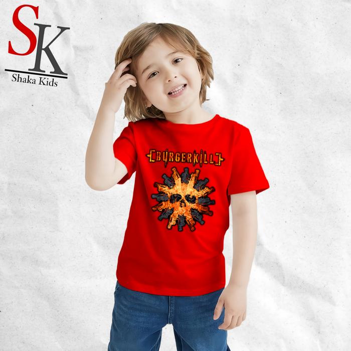 ShakaKids Fashion Atasan Baju Anak Burgerkill Lengan Pendek Merah Cotton Combat Original Pakaian Kao