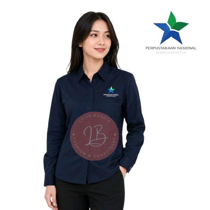 Kemeja Wanita Perpustakaan Nasional RI Model Slimfit Bordir Komputer
