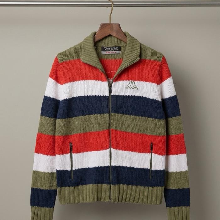 Track Top Kappa Vintage Knitwear Rajut Motif Salur Pria