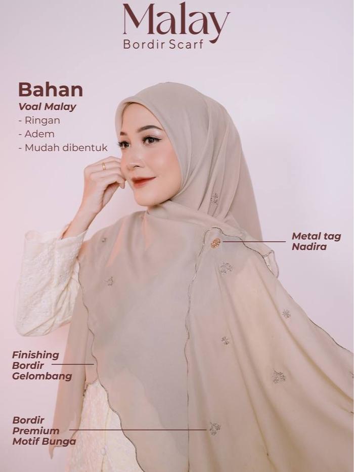 SCARF MALAY BORDIR KERUDUNG SEGI EMPAT BY NADIRA HIJAB