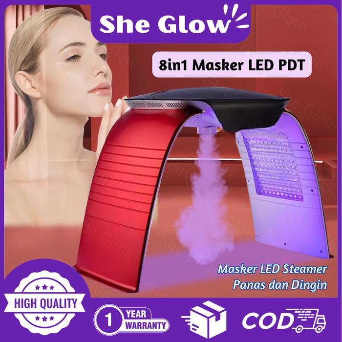 She Glow (GARANSI 1 TAHUN) 8IN1 PDT LED Masker Alat Facial Steamer Semprot p Panas dan Din HOT COLD 