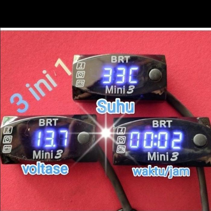 VOLTMETER 3in1 BRT LED RACING VOLT METER DIGITAL SUHU JAM MOTOR MOBIL