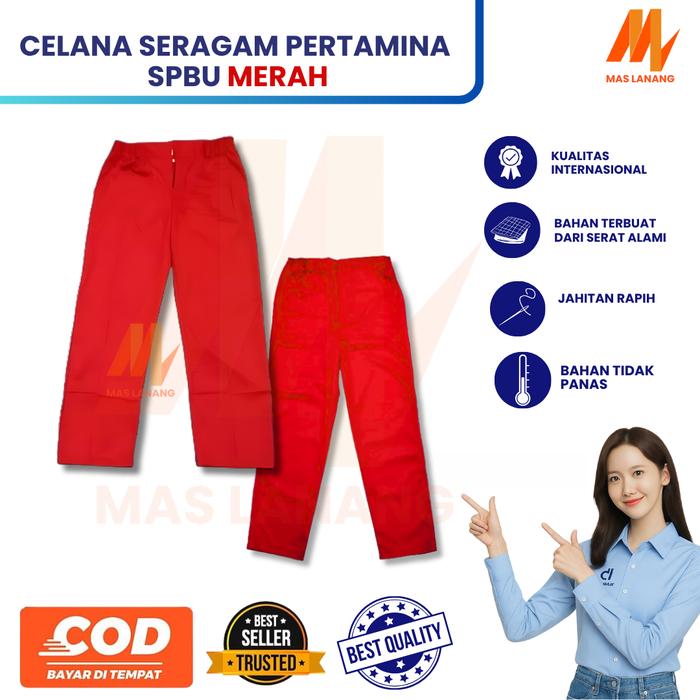 Celana SPBU | Celana Pertamina | Seragam Pertamina Bordir Kerja Merah Safety Panjang Setelan Wearpac