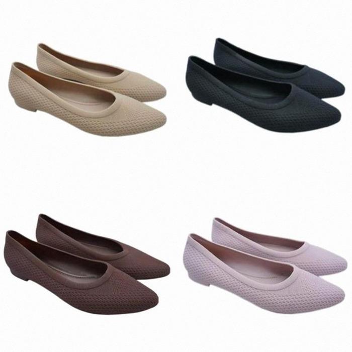 (COD) Sepatu Formal Shoes Jelly Karet Wanita Lancip Motif Polos Porto BTS Kerja Flat - 36, Ungu | Ho