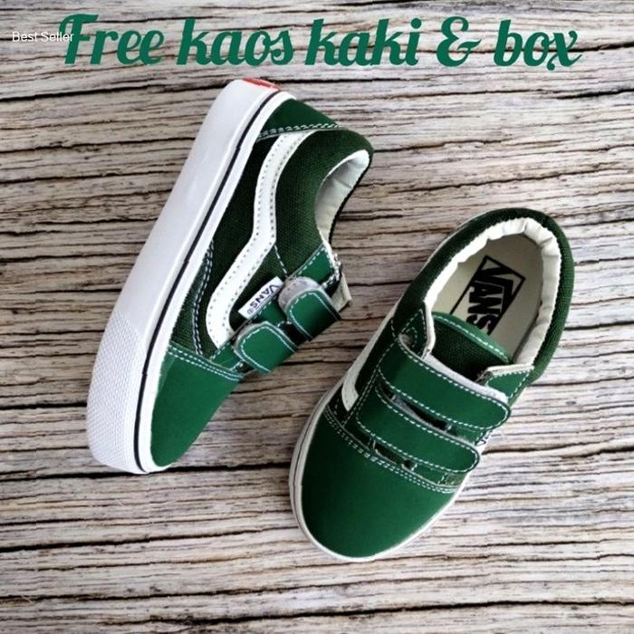 Sepatu Vans Anak Old Skool Hijau Army Sepatu Sneakers Anak Laki Laki Perempuan Kasual Premium | Keki