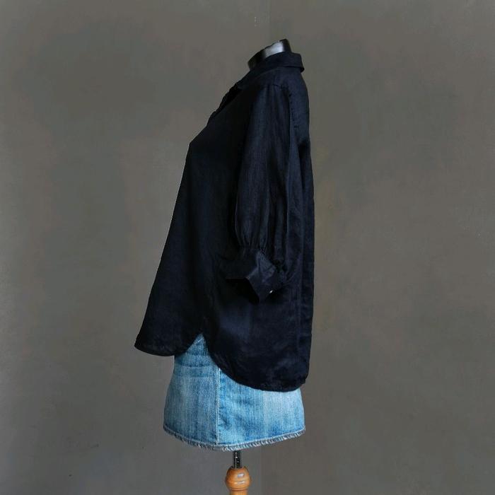 SJ WANI BLACK LINEN PUFFY BLOUSE