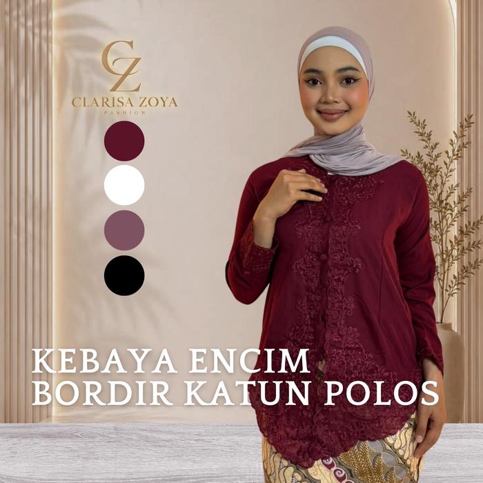 Clarisa Zoya Kebaya Encim Bordir Polos Hitam - Kebaya Sunda Jadul Motif Bordir Tangan Panjang Bahan 