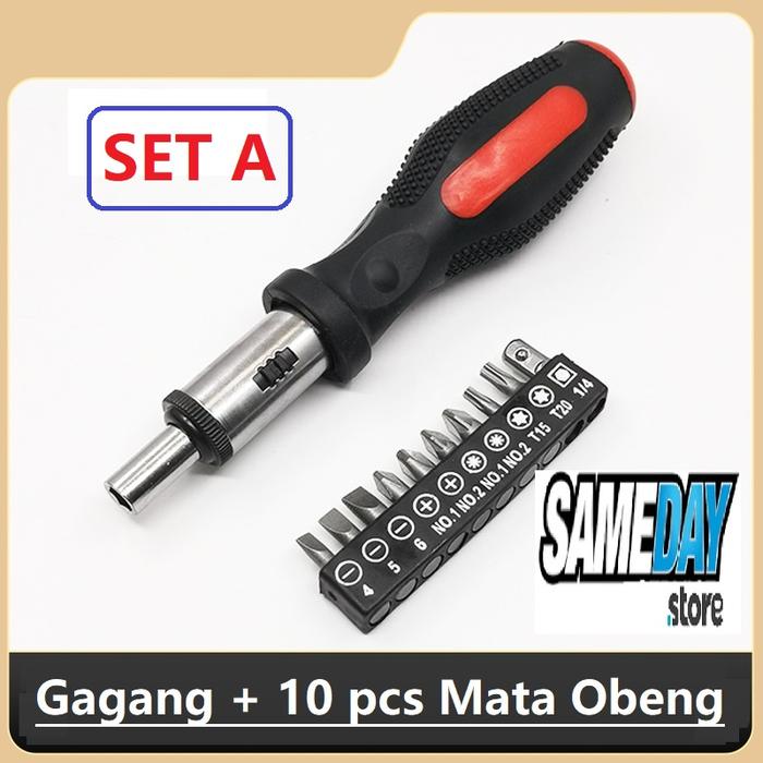 Kepala Obeng Magnetic SET RACHET Screwdriver Set Gagang Multifungsi Hexagonal 1/4inch 11Pcs 20Pcs