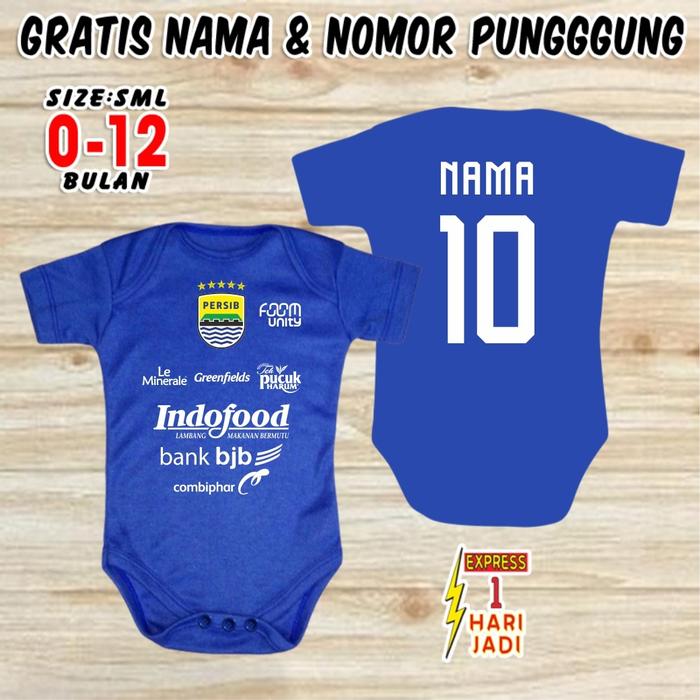 Baju Bola Bayi PERSIB CUSTOM NAMA & NOPUNG Pakaian Anak Balita Bobotoh Bandung Jumper Baby Romper Ne