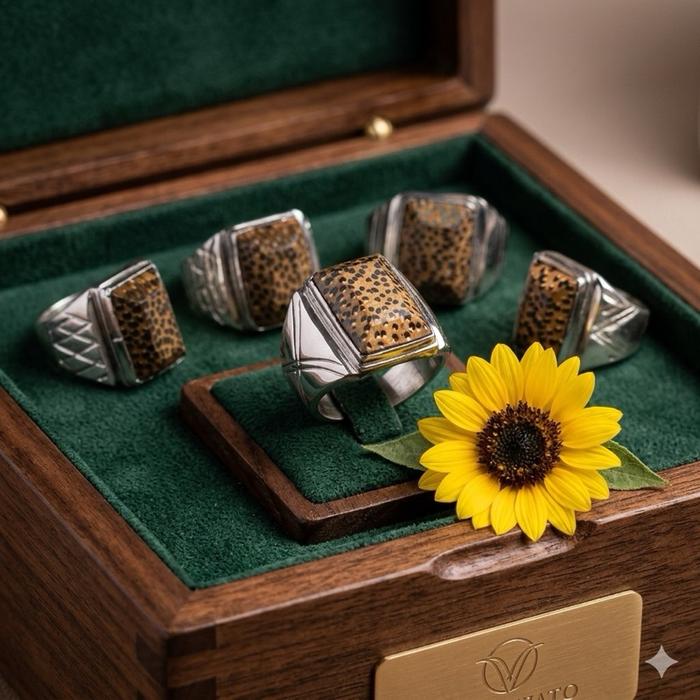 Cincin Batu Fosil Asli Kayu Liwung Motif Totol