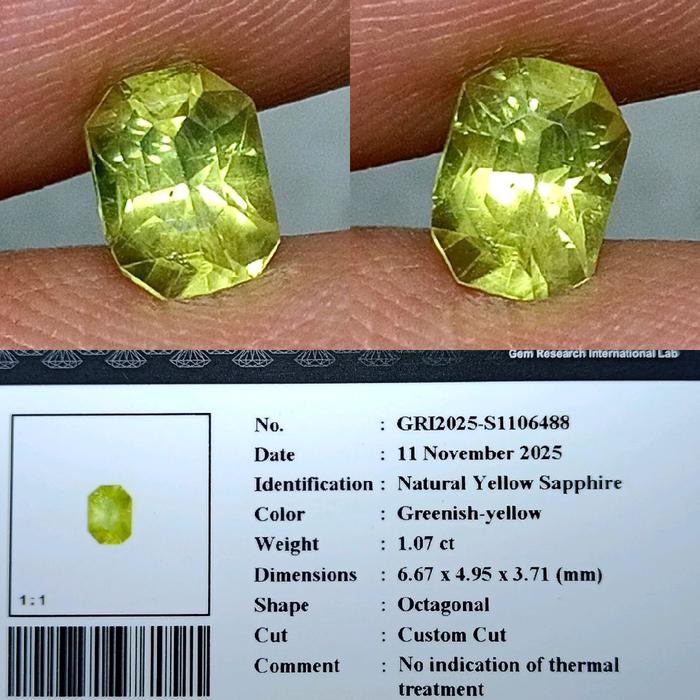 NATURAL YELLOW SAPPHIRE GRI MEMO LAB NO HEATED COLOR GREENISH YELLOW GOOD LUSTER BLING BLING