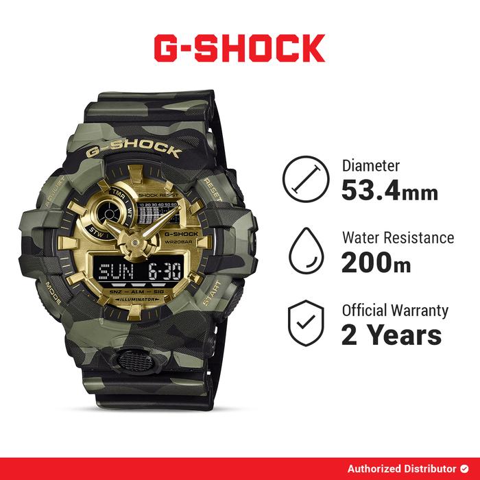 G-Shock Bold Camo GA-700 Series GA-700CMG-3ADR Jam Tangan Pria Analog Digital Resin Green Gold Origi