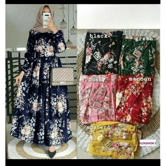 UMMA Fashion - Ania Maxy Dress Bahan Monalisa Gamis Floral Viral Baju Lebaran Motif Bunga Terbaru 20