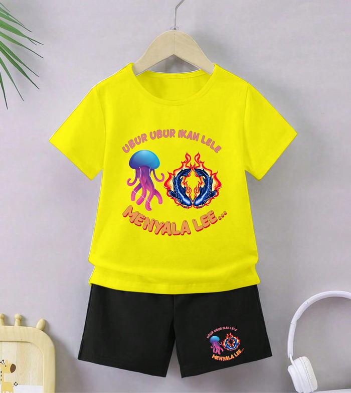 Luwi Kids Setelan Anak Celana Hitam Cewek Cowok Gambar Ubur Ubur Ikan Lele Menyala Celana Fashion se