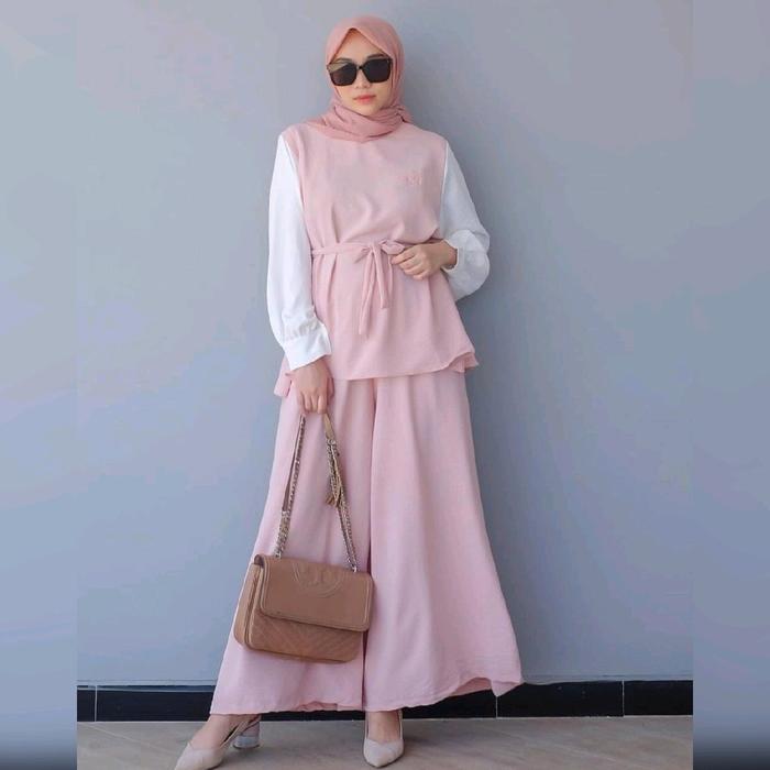 Dyn Clothingline Bianca Set / Setelan Kulot Bahan Crinkle