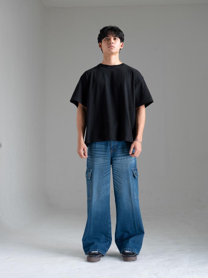 Chimpz Celana Jeans Baggy Cargo Pants -Blue Denim - Mischief Article
