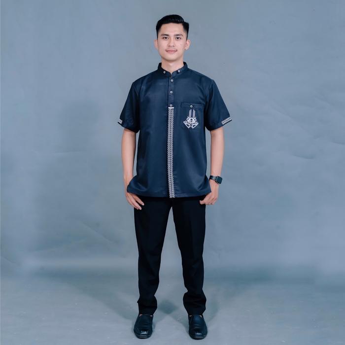 [Asriyani] Baju Koko Zayd Hitam Lengan Pendek Bahan Katun premium Bordir Size M L XL