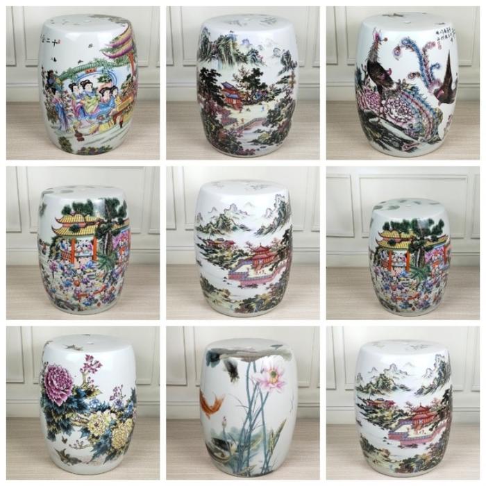 Porcelain Clay Furniture New Chinese Style Drum Shape Movable Stools