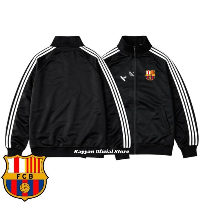 Jaket Basic Pria Wanita Tracktop Black Stripe Barcelona Pria & Wanita - Jaket Couple Olahrag Outdoor