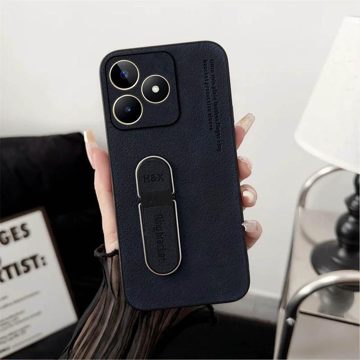 Standing Case Plain Leather Terbaru Realme C53 / C51 Ring Holder Terlaris