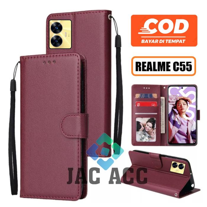 DOMPET HP UNTUK REALME C55 NEW 2023 LEATHER FLIP WALLET CASE UNTUK REALME C55 NEW 2023