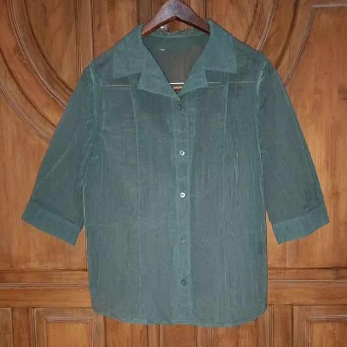PRELOVED MAKE SENSE Kemeja Tipis Semi Organza Wanita Hijau Tua Bigsize LD 106