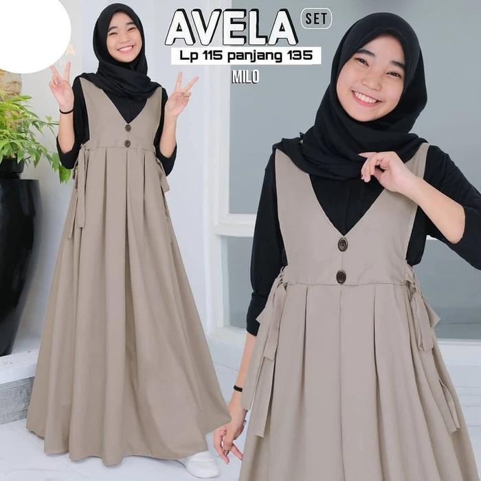Avela Gamis Set Inner Anak Remaja Putri Bahan Katun Nyaman Cantik Stylish Usia 7-16 Tahun | Pakaian 