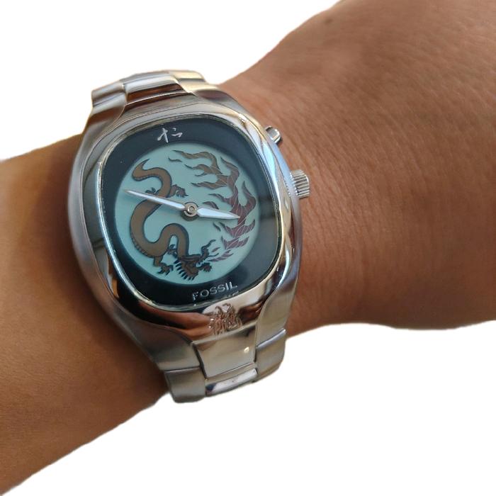 Fossil Big Tic Animated Dragon flame Stainless Steel JR-8097
