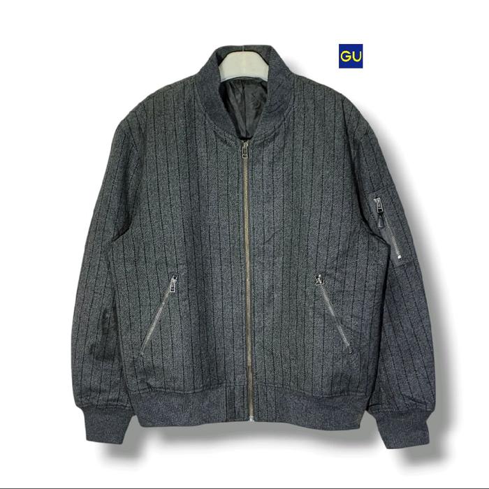 GU by UNIQLO Wool MA-1 Bomber Jacket Dark Grey Size tag L (P65xL60/LD120cm) Jaket Outer Casual Pria