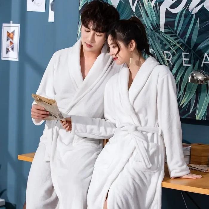 Bathrobe Couple Flannel Hotel Style Autumn/Winter White Bathrobe