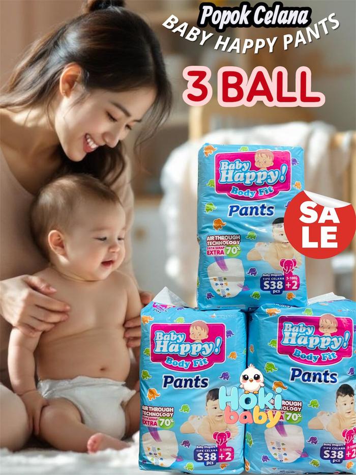 BABY HAPPY PANTS BODY FIT PAKET < 3 BALL> S40, M32, L28, XL26, XXL24 popok pampers nb pom poko Bayi 