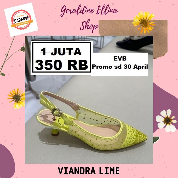 Geraldine Ellina Shop Sepatu Sandal Evb Wanita Seri VIANDRA Sale Original 100% Bahan PU Warna Lime U