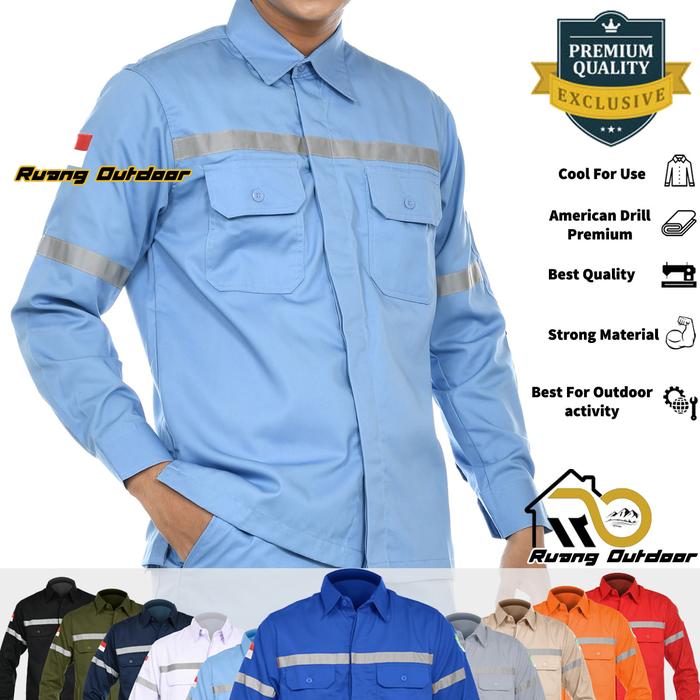 Baju Kemeja Safety Wearpack K3 Pria Wanita Lengan Panjang - Pakaian Seragam Atasan Werpack Lapangan 