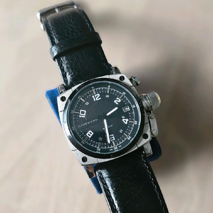 GIORDANO 2427.1421 jam mesin automatic size besar 48mm power reserve 40hr Black leather strap not se