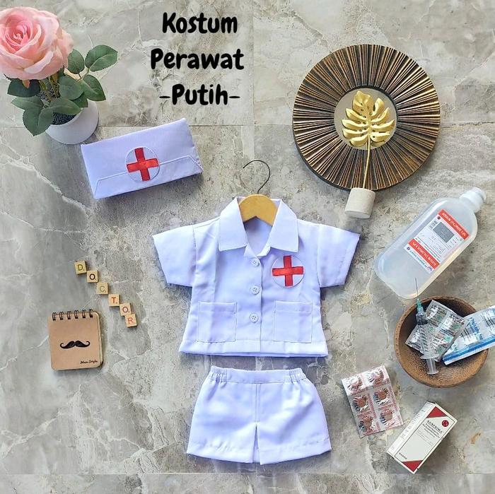 Kostum Dokter Cilik Baju Perawat Putih Anak Perempuan Bayi /Costum Karnaval Anak - Newborn, Putih